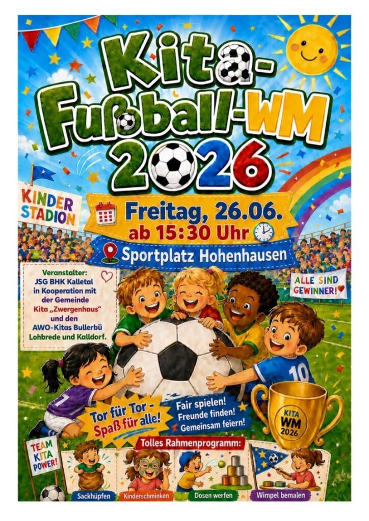 Kita Fußball-WM 2026 am 26.06 ab 15:30 auf dem Sportplatz in Hohenhausen